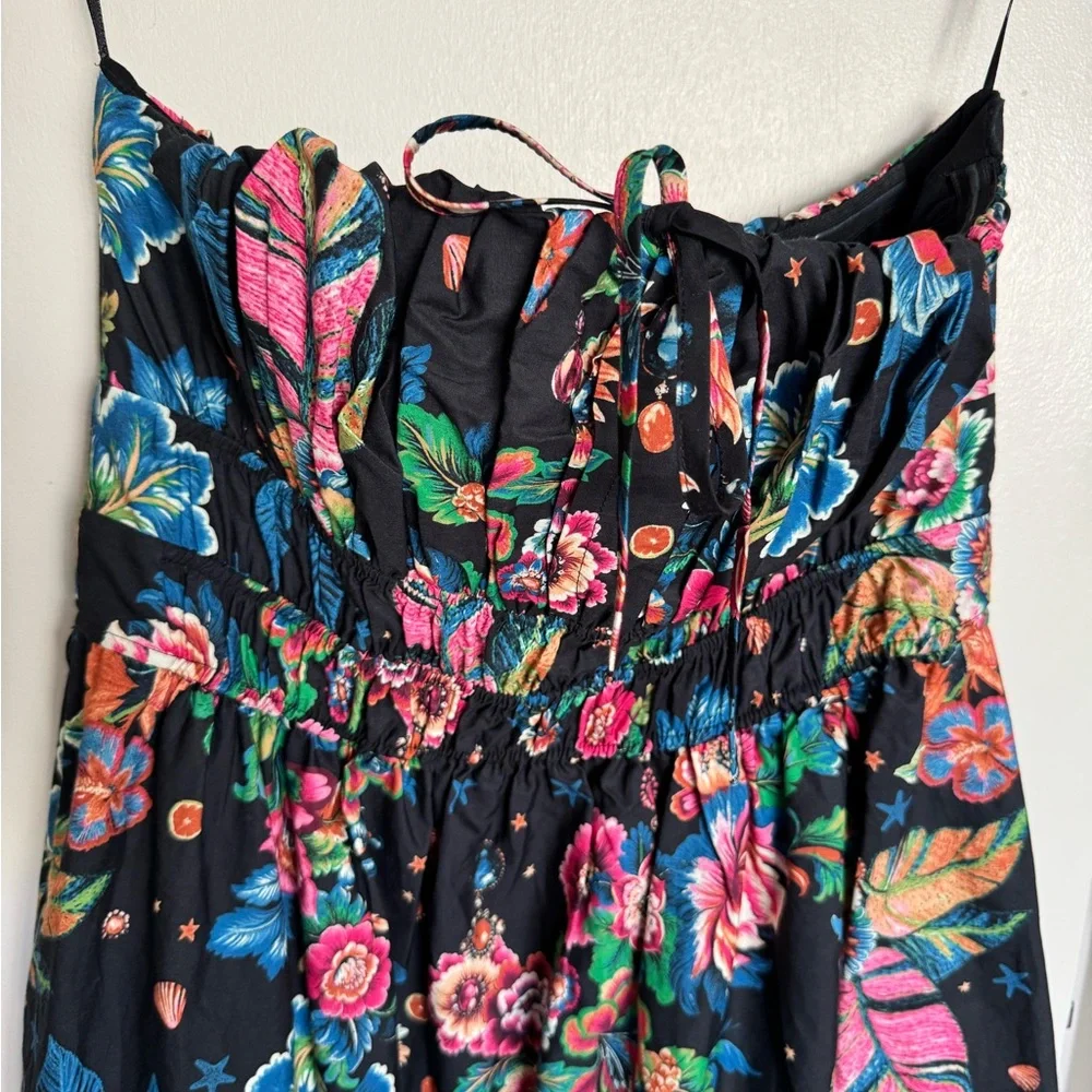 Anthropologie Black Strapless Maxi Dress with Pink, Purple & Yellow Floral Print - Picture 5 of 11